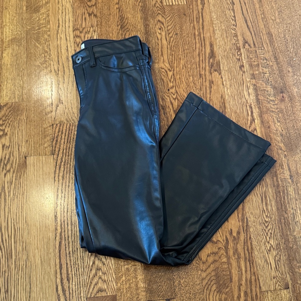 Abercrombie Kids Girl’s Black High Rise Flare Leather Pants Size 11/12